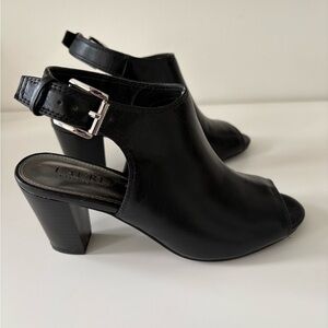Ralph Lauren Black Leather Peep-Toe Heels
